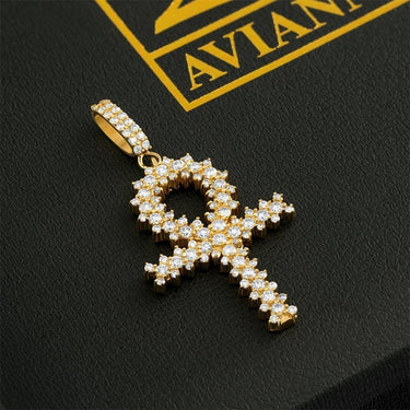 14k Yellow Gold Three Row Diamond Ankh Cross Pendant 2.75 Ctw